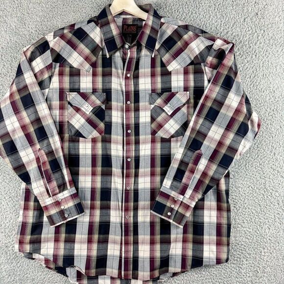 Plains Western Shirt Mens Extra Large Red Plaid Pearl Snap Cowboy Southwest - Picture 1 of 11